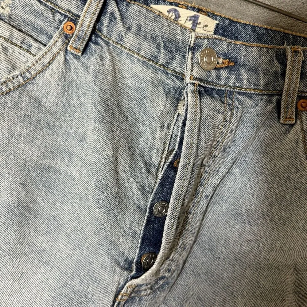 Free People Denim Skirt Sz 31 NWT Mile High Blue Distressed Raw Hem Mini Jean